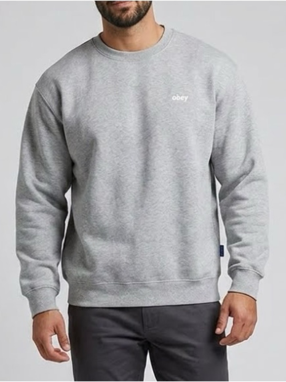 Obey Streetwear Long Sleeve Pull-Over Crewneck Sweatshirt, Ash Gray, Size M, NWT